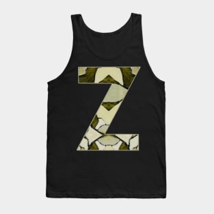 Letter Z Monogram Initial Olive Green Pearl White Aesthetic Abstract Pattern Painting On Canvas Tank Top